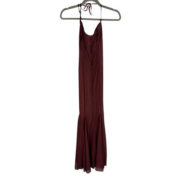 AMOR MIA Siren Maxi Dress Sheer Mesh Halter Party Sexy Evening Statement Wine XS - Picture 4 of 10